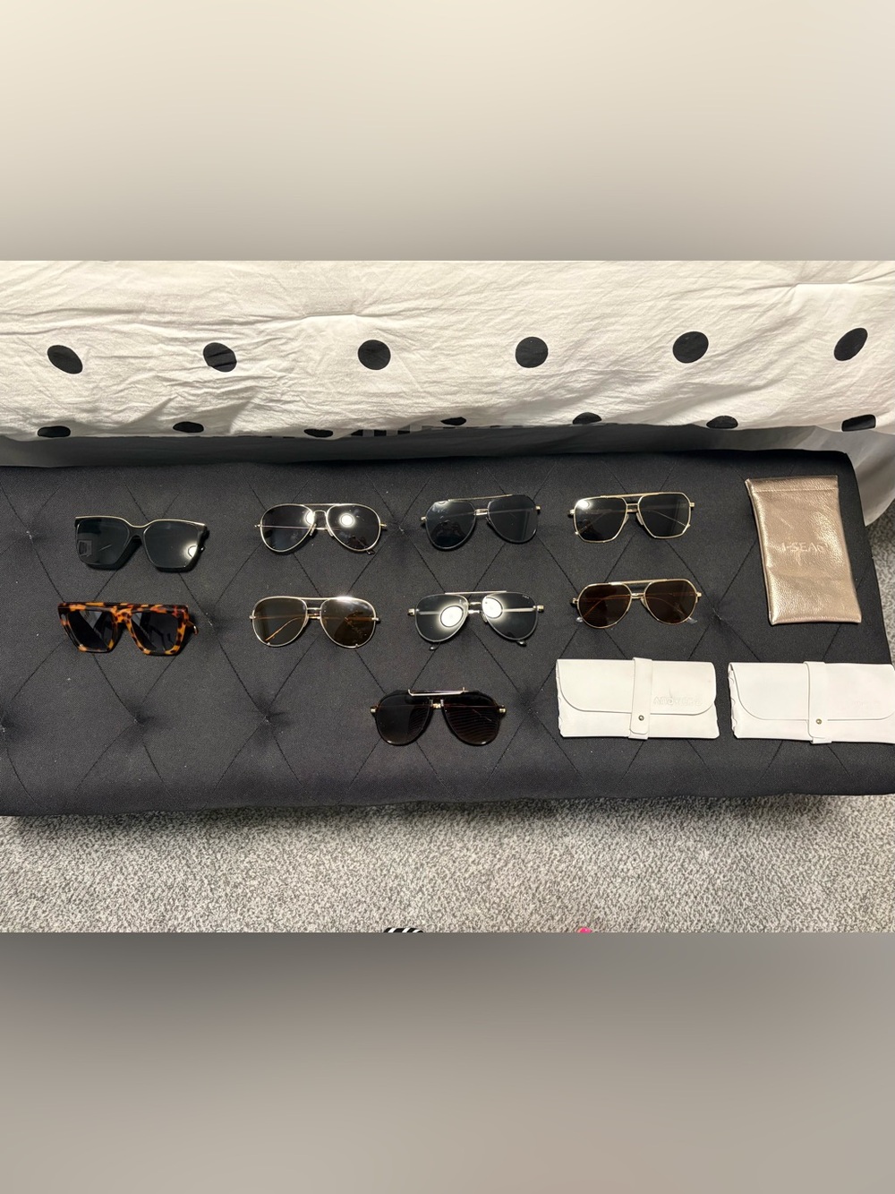 Women’s Sunglasses - Lot of 9 with 3 cases and holder/display